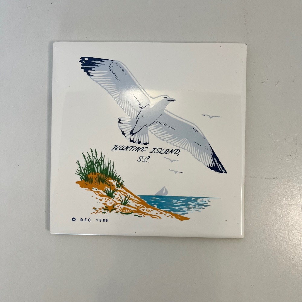 Vintage 1980 Hunting Island SC Seagull Ceramic Tile Trivet Down East Crafts 6x6